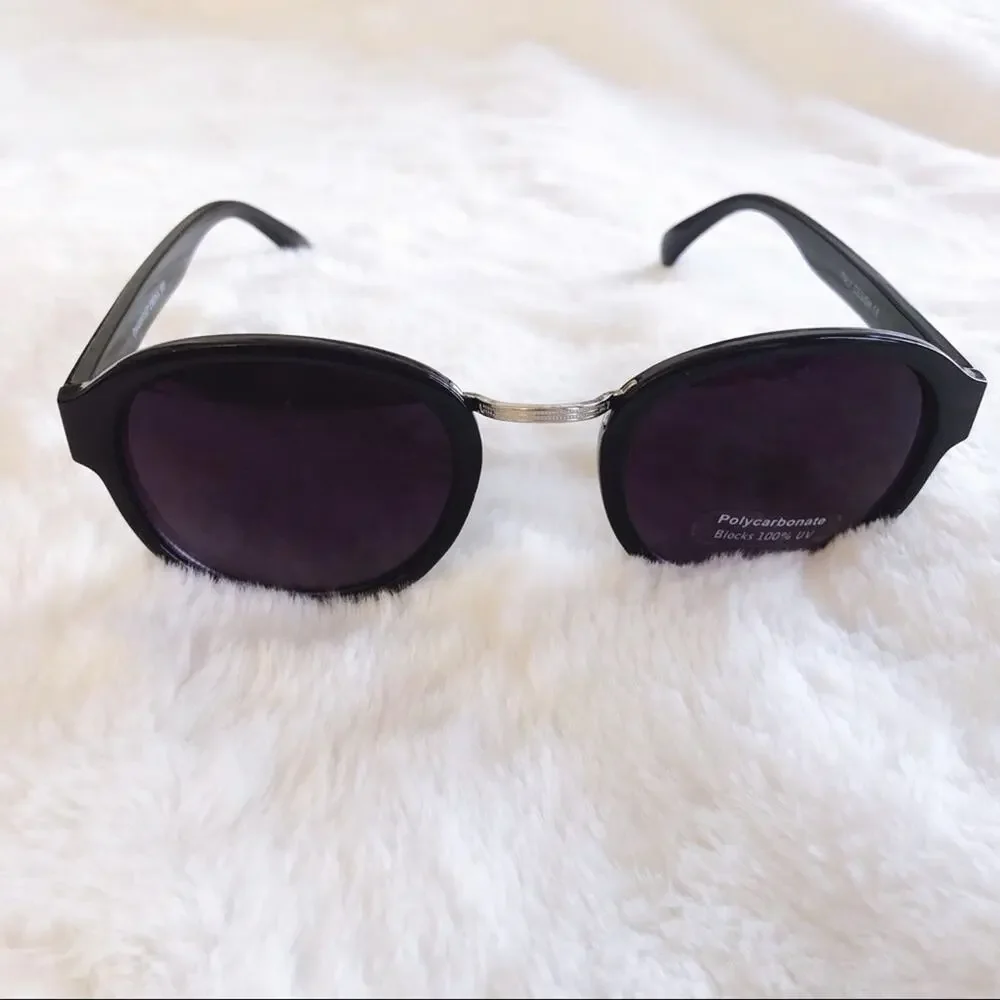Mya Black & Silver Round Fashion Sunglasses